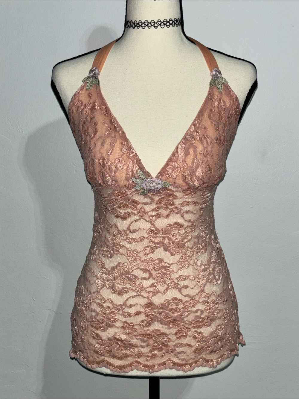 Claire Pettibone Lace Halter Camisole Top - Dusty Rose